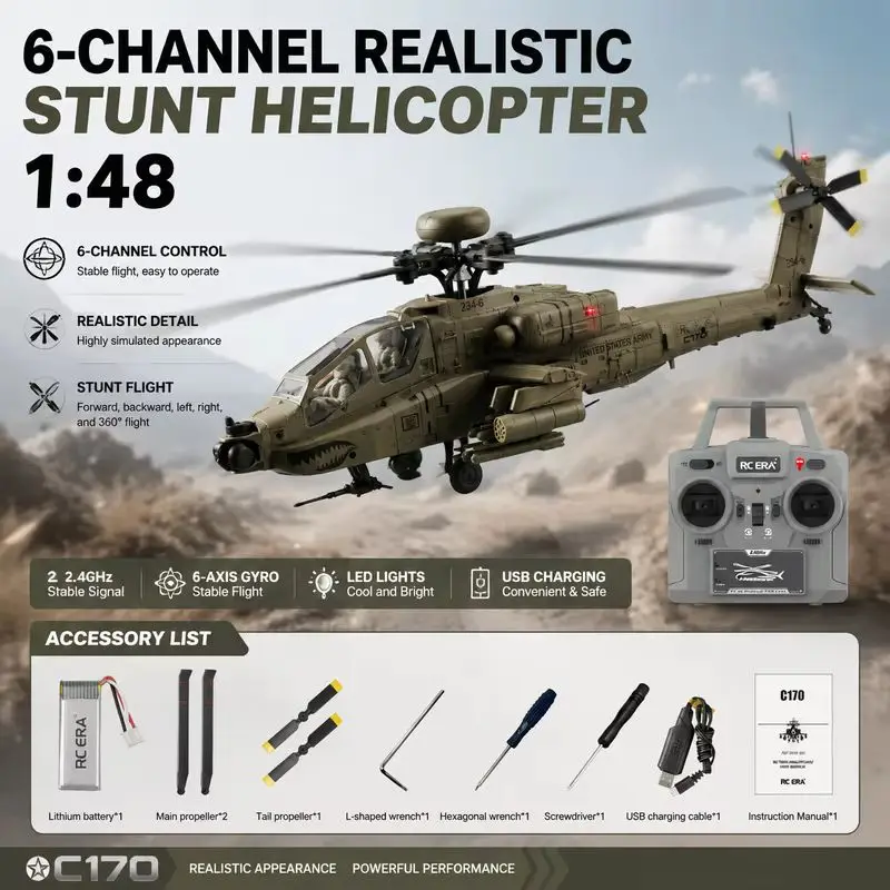 RC ERA C170 1:48 Brushless RC Helicopter Realistic Cockpit Pilot Figure Optical Flow Hover TOF Positioning One Key Takeoff RTF