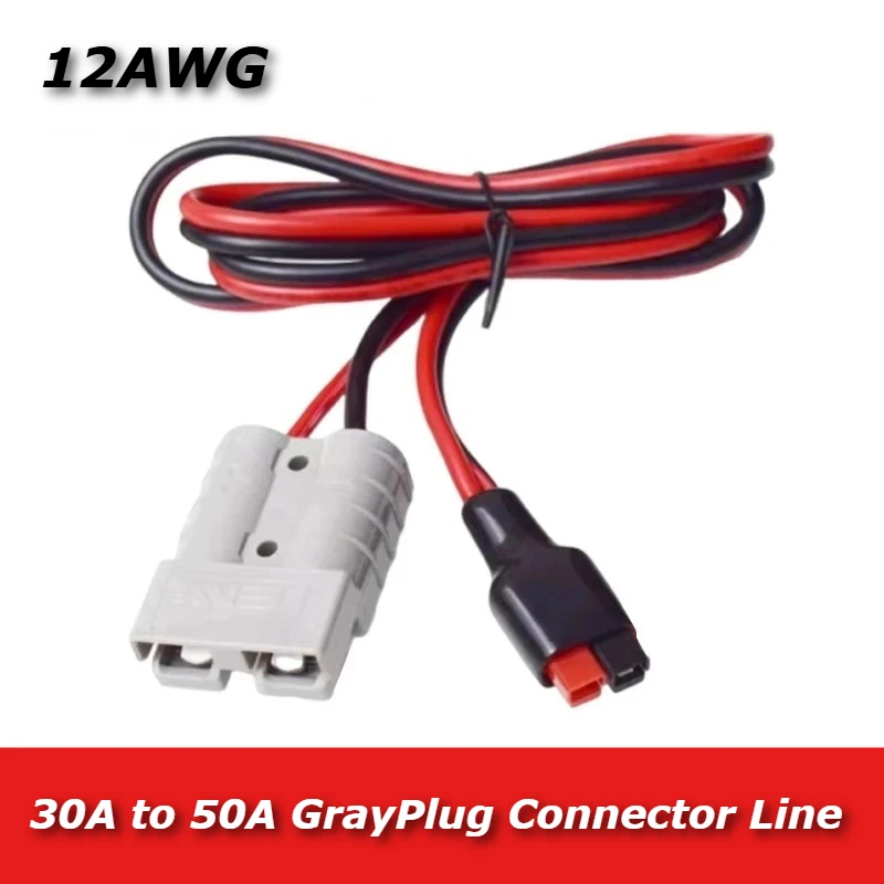 30A/45A to 50A GrayPlug Connector Line 12AWG Copper Wire Solar Battery Extension Charging Cable 12V/24V 0.5M/1M/2/3M Customize