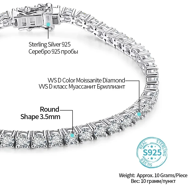 

Women's Bracelet 4.0/5.0mm D Color Tested by GRC Round Cut Diamond 925 Silver Mozambique Stone Women's Tennis Bracelet