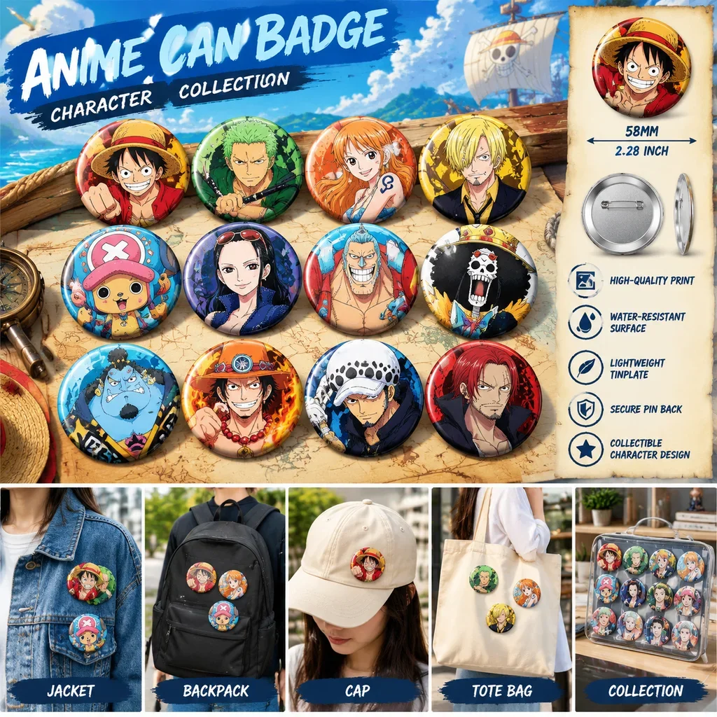 Anime One Piece Badge Brooch Backpack Pendant Keychain Mirror Fridge Magnet Pirate Flag Symbol Seven Warlords Luffy Zoro Gift