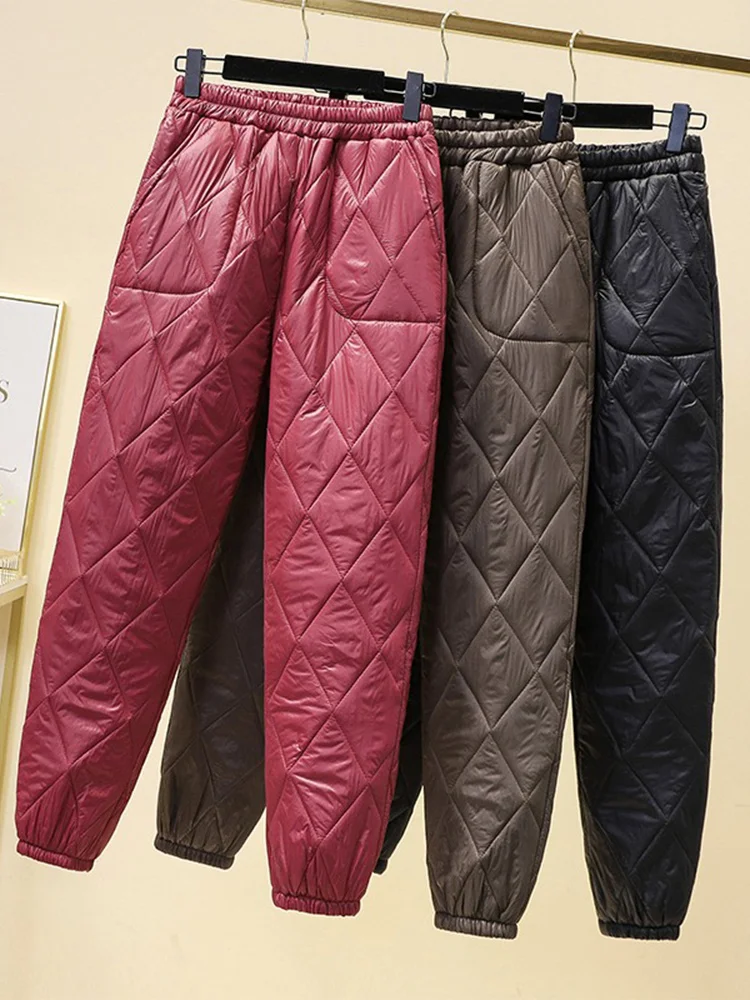 Lightweight Fem down Cotton Pants High Waist Polyester Fabric Outerwear Leisure Trousers Thiened Long Pants Lantern Sle