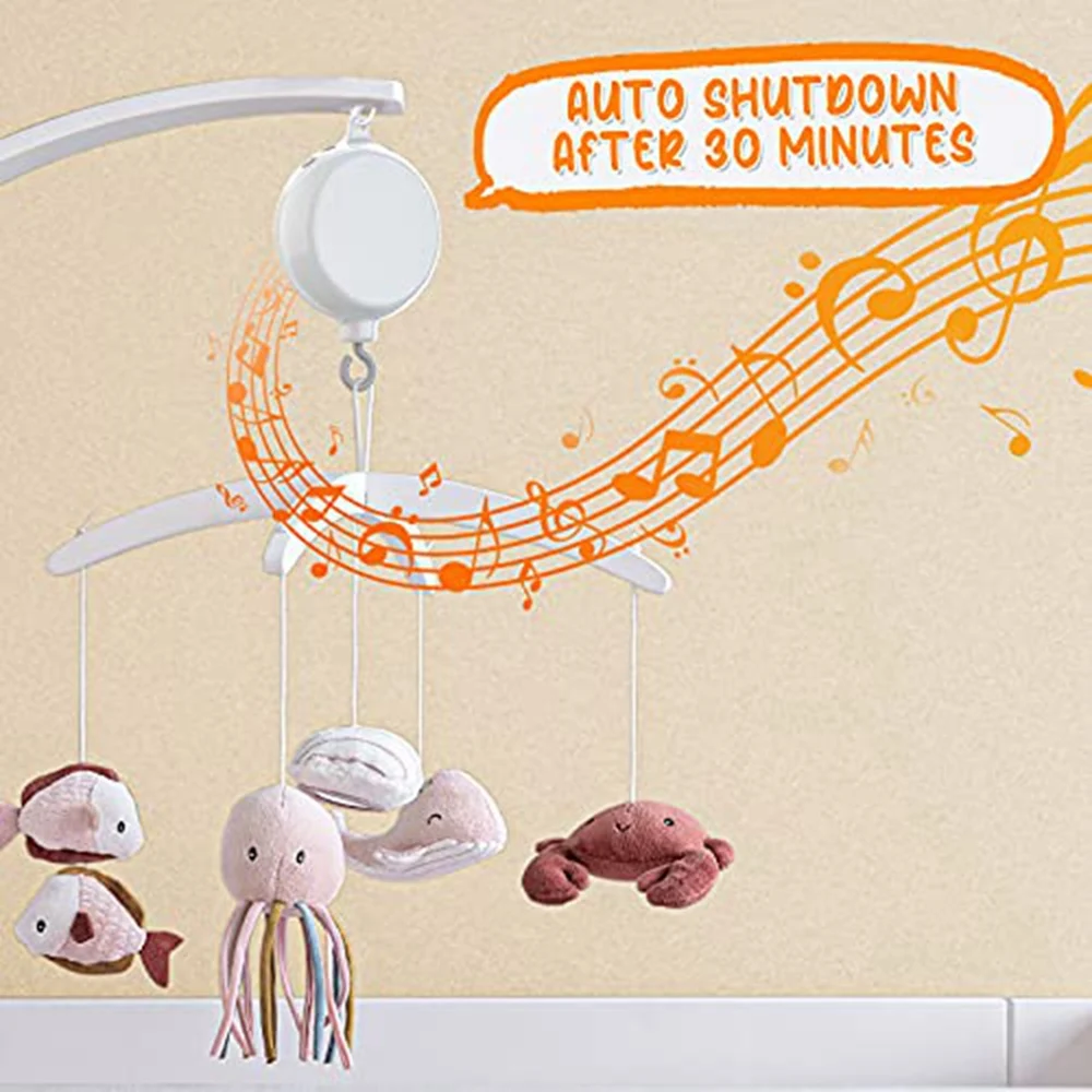 Baby Berço Mobile Motor Music Box, Baby Spinner, 3 Modos, Volume Ajustável, 12 Músicas de Ninar, Desligamento Automático, Após 30 Minutos