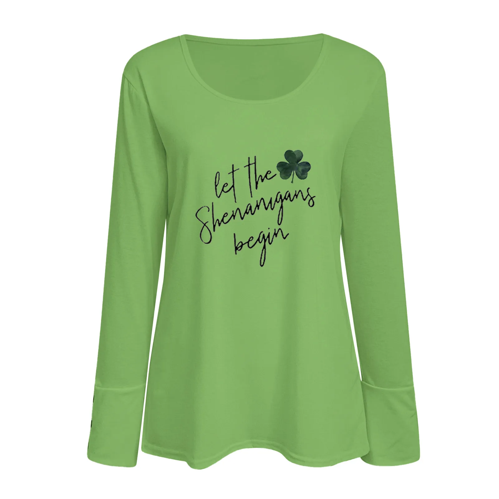 Women's St Patricks Day Irish T-Shirts Green Clovers Print Long Sleeve Round Neck Loose Casual Tees Top Carnival Party Clothing