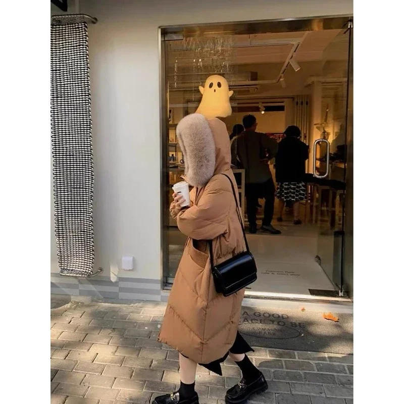 เวอร์ชั่นเกาหลีฤดูหนาวใหม่ขนขนาดใหญ่ลงเสื้อแจ็คเก็ตหญิงความยาวกลางสไตล์แฟชั่นหนาสําหรับความอบอุ่นเสื้ออินเทรนด์