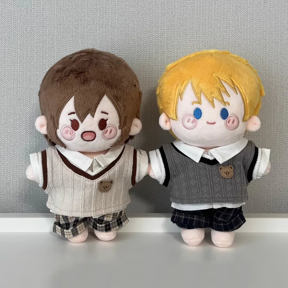 1세트 학교 교복 20cm 면 인형 옷 니트 조끼 의상 면 인형 옷 체크무늬 반바지 패션 인형 옷