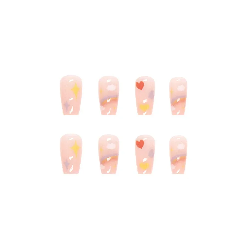 24P Cute Childlike Rainbow Nail Art Full Cover Artificial Fake Nails Wearing Reusable False Nails Ballerina Press on Nail Art