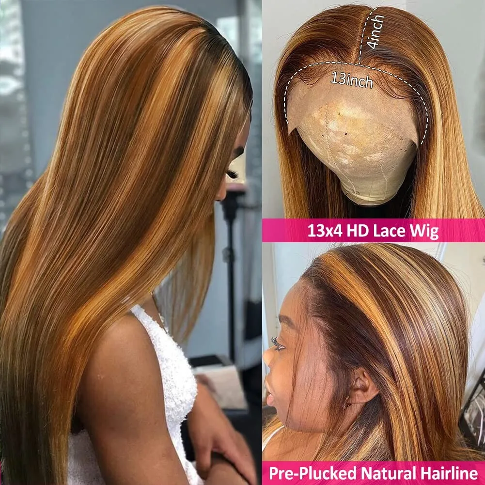 Ombre destaque peruca dianteira do laço cabelo humano 13x4 transparente hd perucas dianteiras do laço pré arrancadas com cabelo do bebê 250% densidade frontal wi