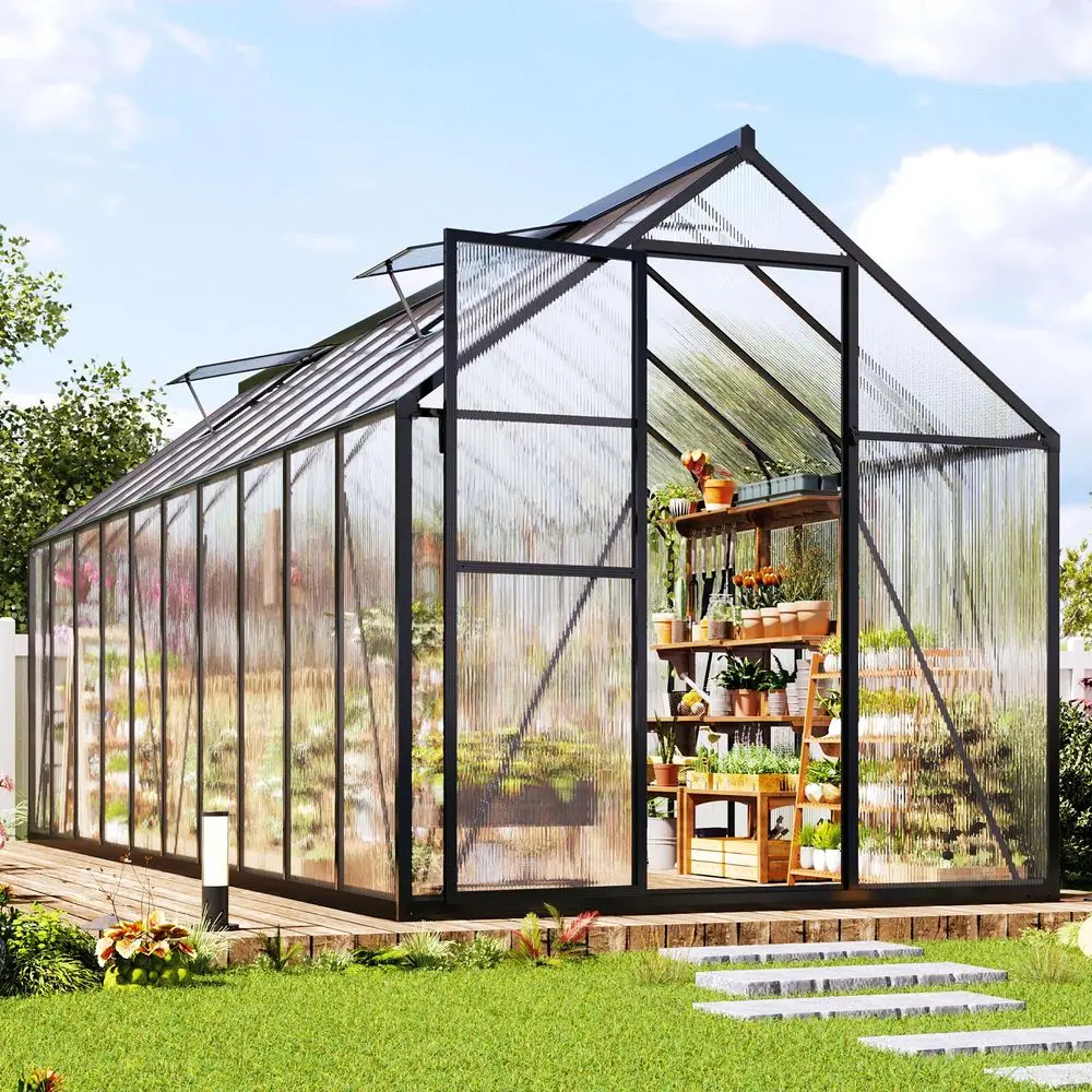 

6x20Ft Polycarbonate Greenhouses for Outdoors, 2 TopOpening Windows, Swing Doors, Aluminum Walkin Heavy Duty for Outdoor Use, B
