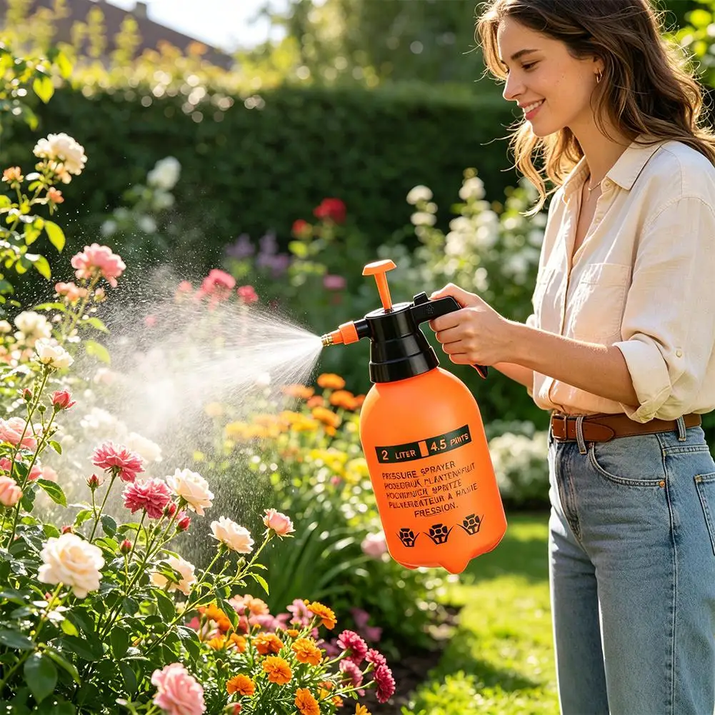 Garden Pressure Sprayer Pump Action Adjustable Brass Nozzle Plant Watering Can Continuous Spray Lock Bottles