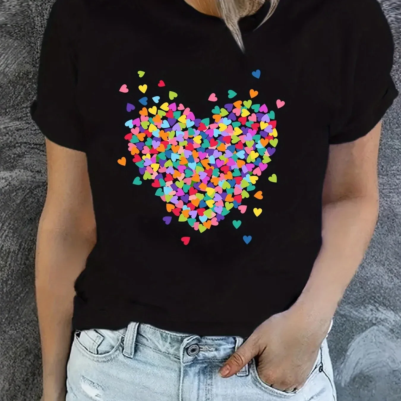 Women's T-shirt Heart-shaped Pattern Printing Summer Clothing  Sleeve Summer Sleeved Harajuku Streetwear Tops