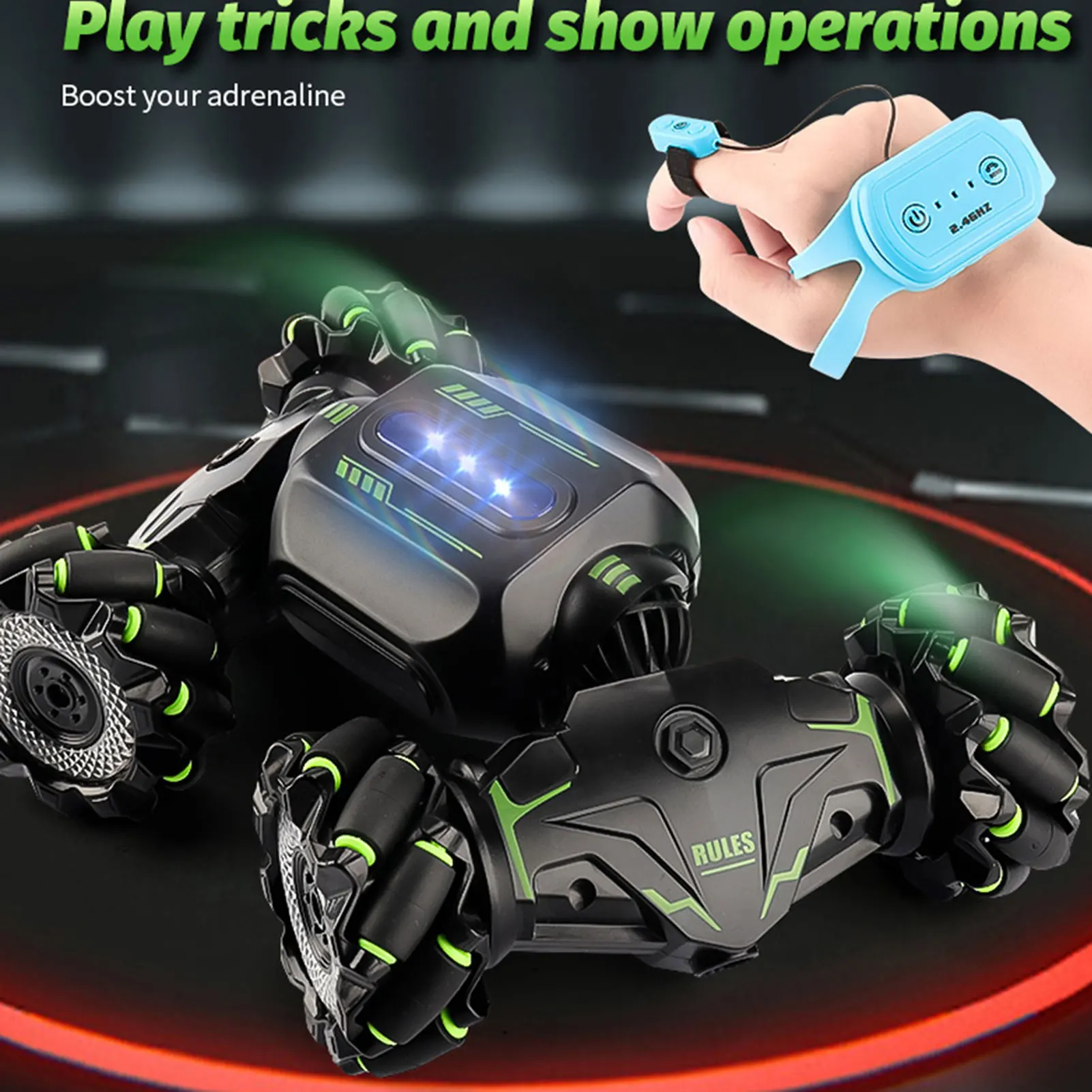 RC Cars Drift Vehicle Toy with LED Light 360° Flips Rotating Toy Vehicle Electric Vehicle for Boys Girls B88