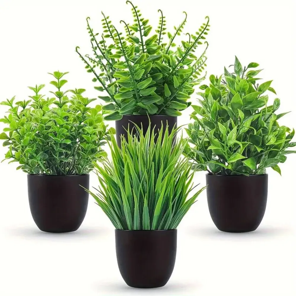 4pcs Artificial Lavender Plants in Pots for Home Decor Maintenance for mini Plants for Living Room Bedroom and Bathroom