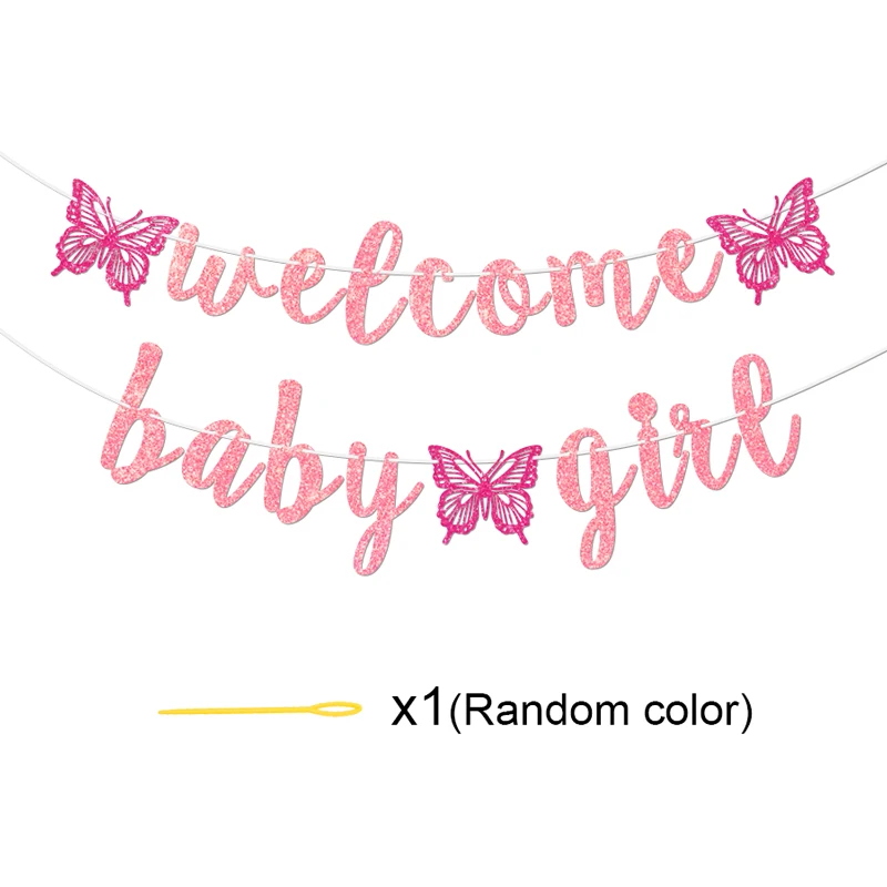 YOMDID Willkommen Baby Banner Glitzer Schmetterlinge Party Banner Papier Banner für Babyparty und Geburtstagsfeier Partyzubehör – Detail 6