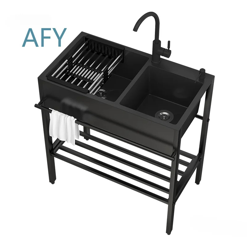 Premium Modern Stainless Steel Kitchen Sink for Floor Standing Balcony Use Double Bowl Integrated Design with Mounting