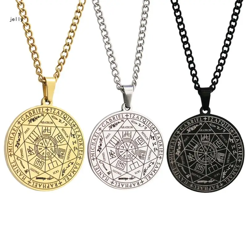 448C Seals of The Seven Archangels Pendant Stainless Steel Necklace Dress Acces