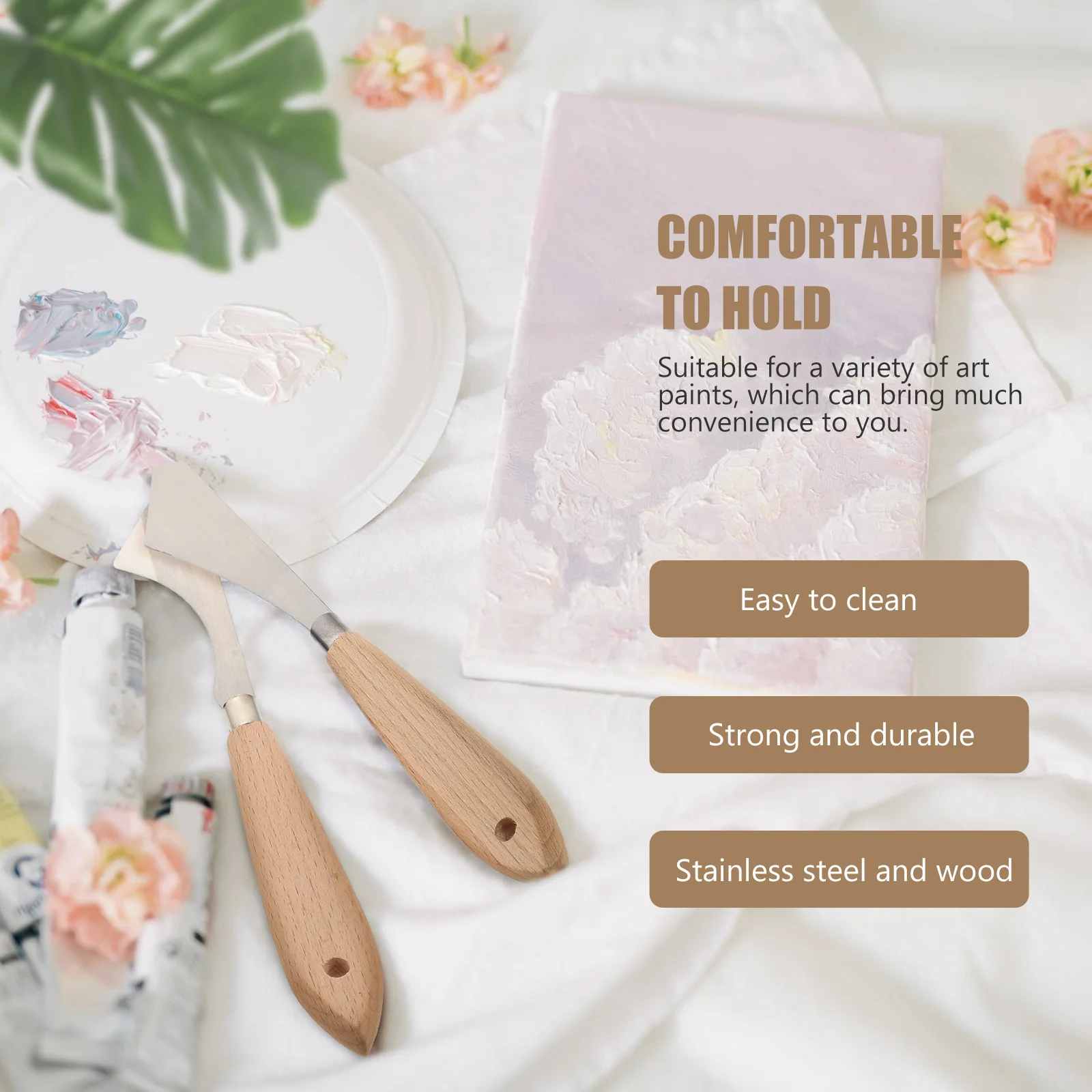 5 قطعة مجموعة ملاعق الرسم الزيتي مقبض خشبي مكشطة خلط الألوان لدهانات الأكريليك لوازم فنية أدوات الرسم