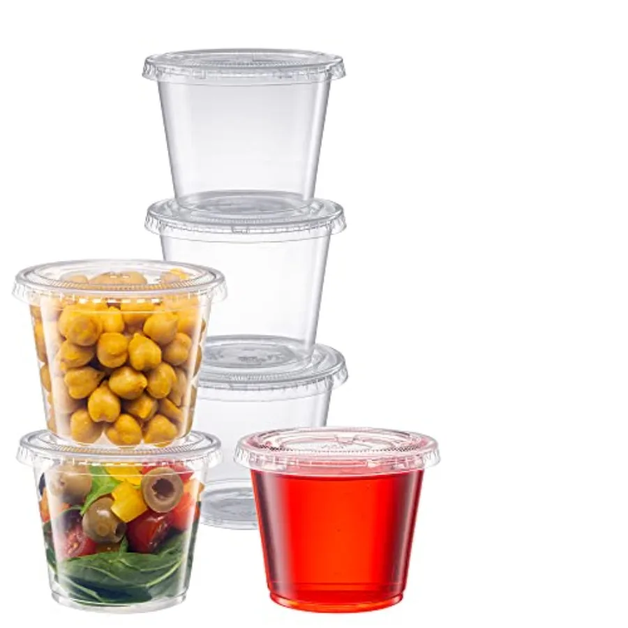 5.5 oz Jello Shot Cups with Lids [100 Count] Clear Disposable Plastic Portion Containers for Snacks, Sides, Meal Prep and Sauce