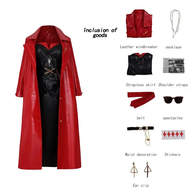 هوية 5 ماري زي تنكري للنساء ، ماري لوسون ، قلادة جلد ، ملكة دموية ، بدلات كاملة ، خندق أحمر ، معطف ، حفلة هالوين ، جديد