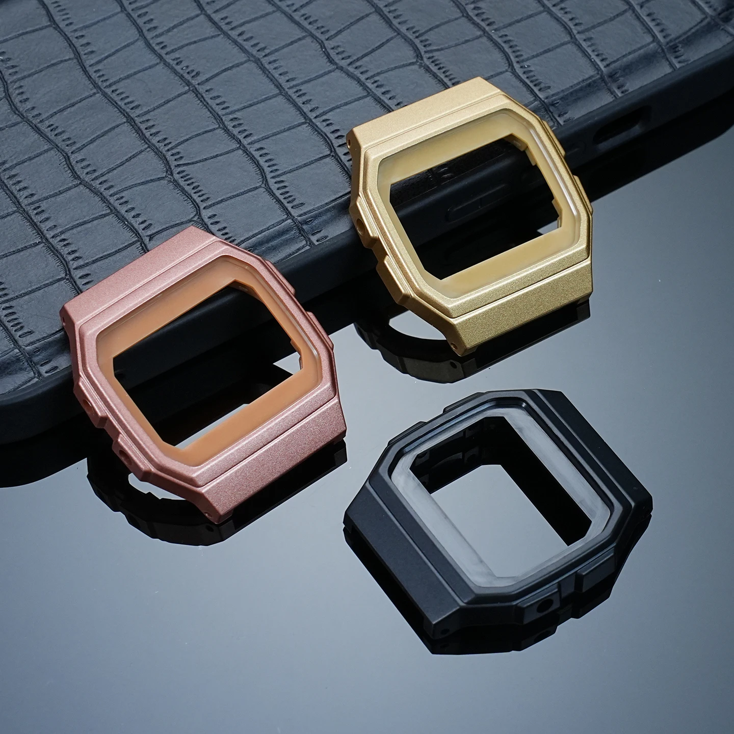 Acessórios de relógio terno modificado + ferramenta para casio f91w F-91W-1 série caso mod kit resina borracha moldura relógio caso preto ouro rosa