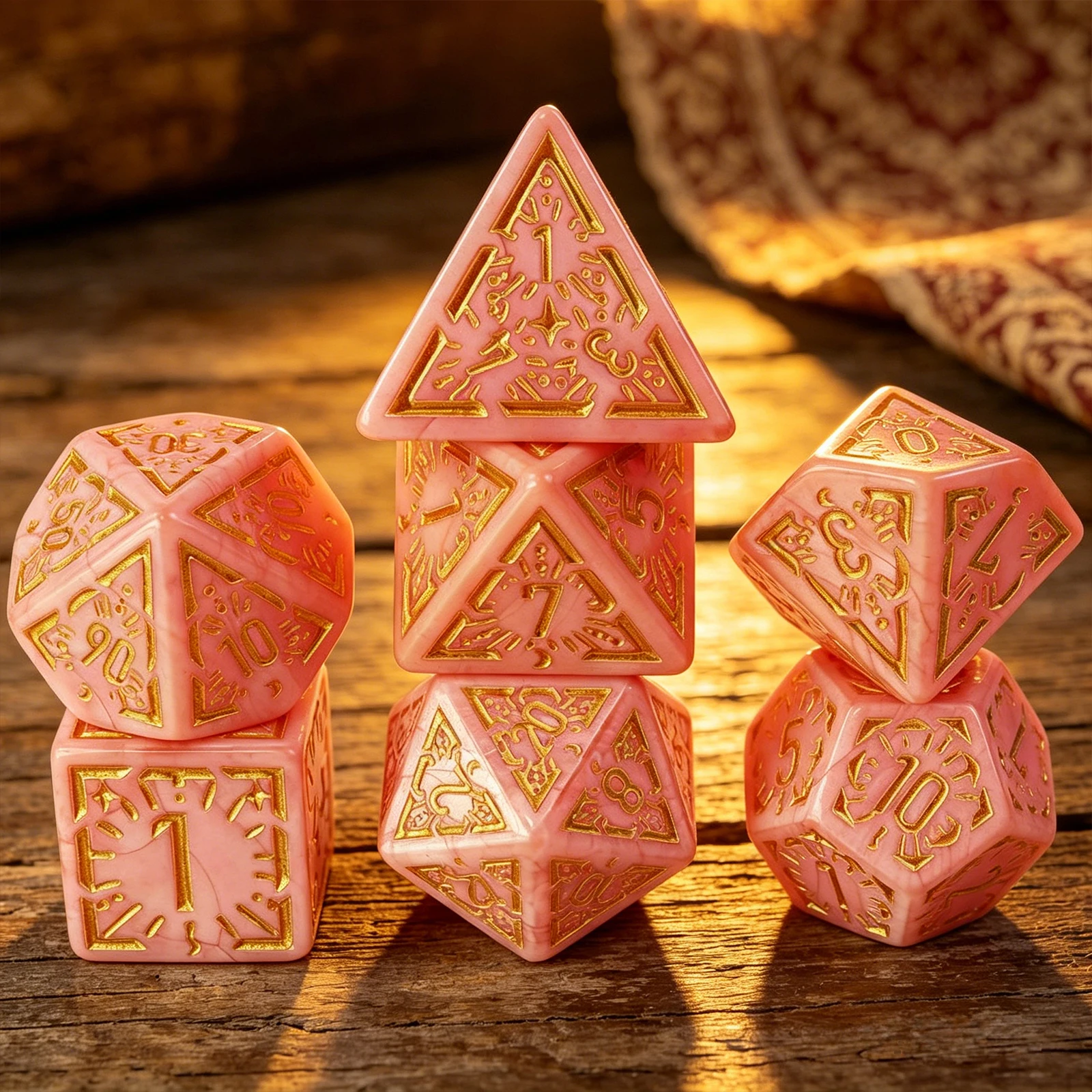 Pink Gold-Filled D&D Dice Set | 18mm Acrylic Polyhedral Dice for RPG Tabletop