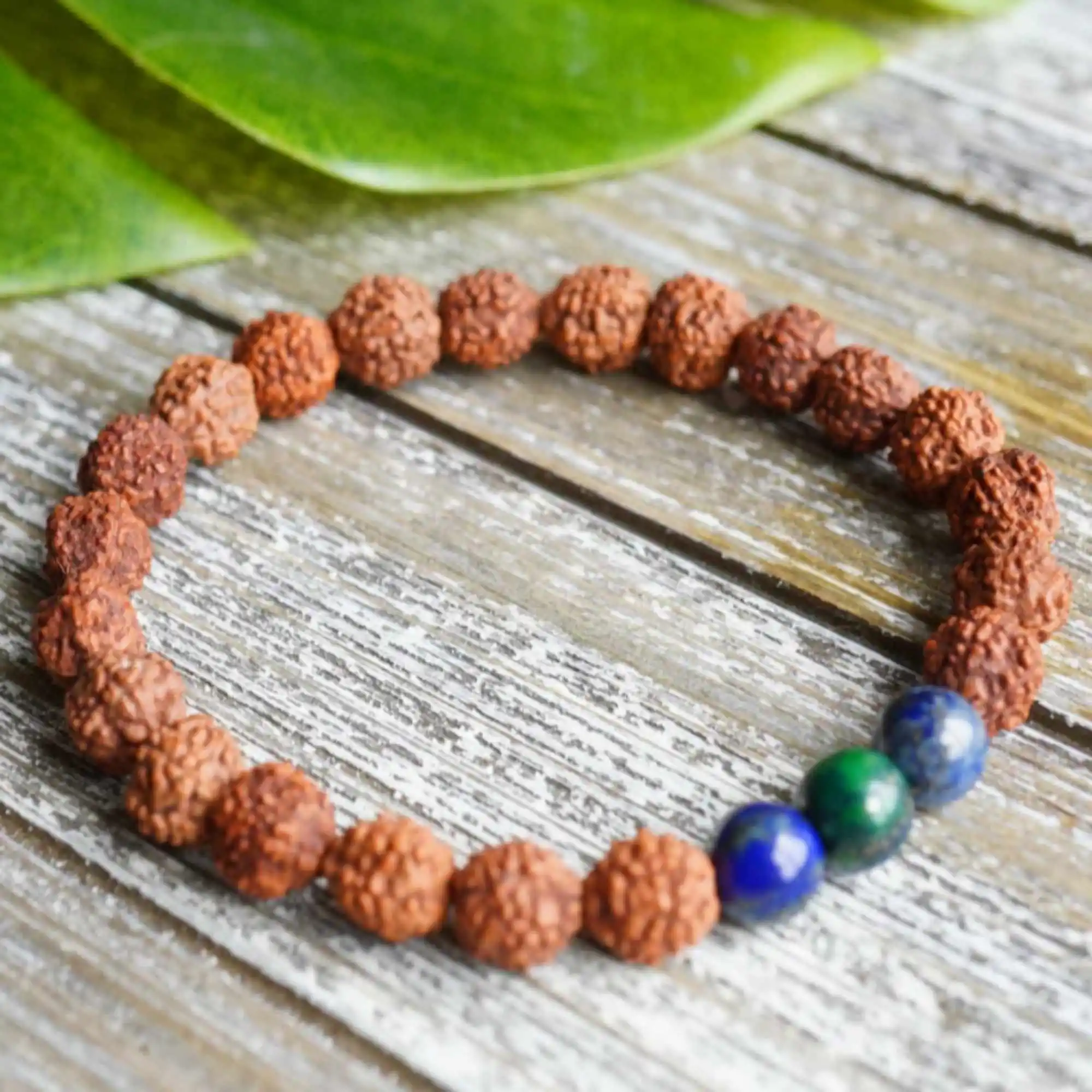 6mm Natural round Rudraksha gemstone Chrysocolla beads Bracelet Spirituality Wrist Jewelry Pray Yoga Handmade Calming Mental