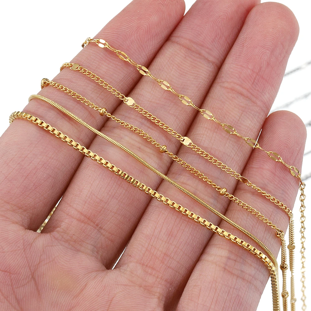 5pcs/lot Stainless Steel Chains 1mm 1.5mm 2mm Box Chain Rolo Link Cuban Long Necklace Chain for Jewelry Making DIY Wholesale