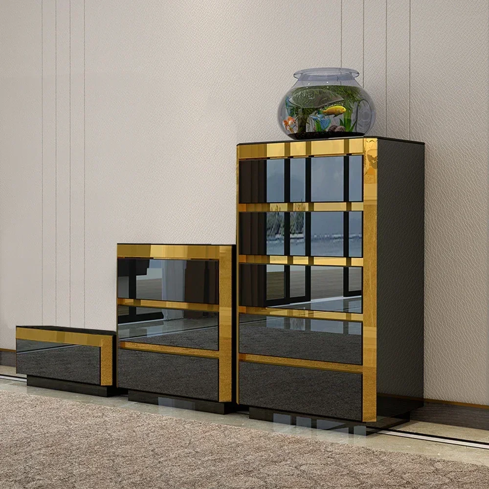 Modern luxury simple design black gold stainless steel chest of 1 3 5 drawers cabinet set white sliver chest with drawer