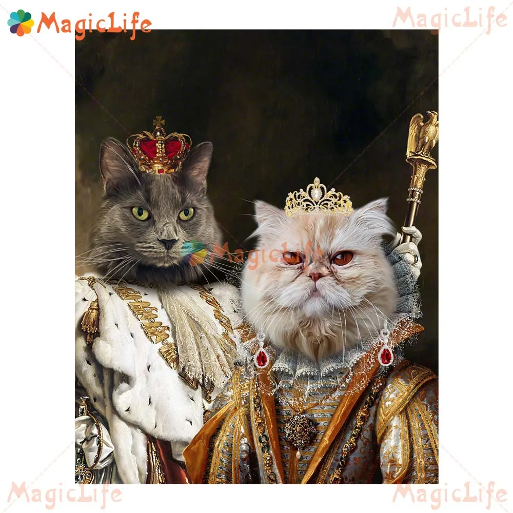 Custom 2 Dogs Royal Portrait Cats Animals Wall Pictures For Living Room Poster Wall Art Canvas Painting Home Decor Unframed
