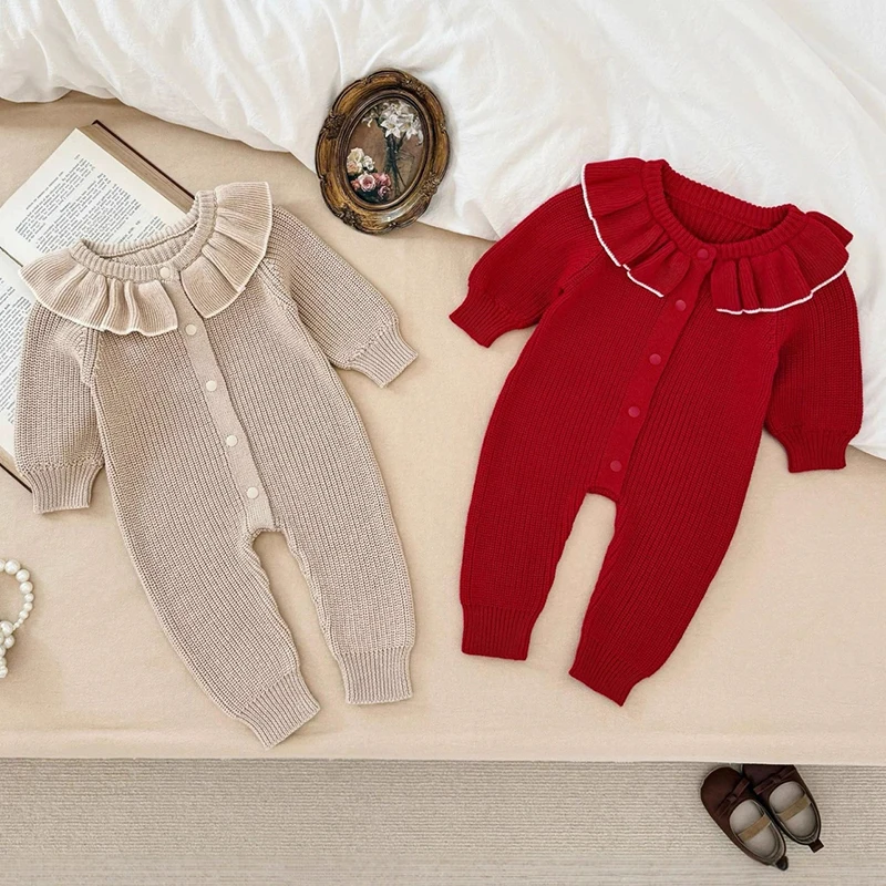 عيد الميلاد طقم قطعة واحدة للأطفال الخريف الرضع الحياكة الجولة الرقبة بذلة الوليد Sprog بلون البلوز رومبير الخريف سترة الموضة #4