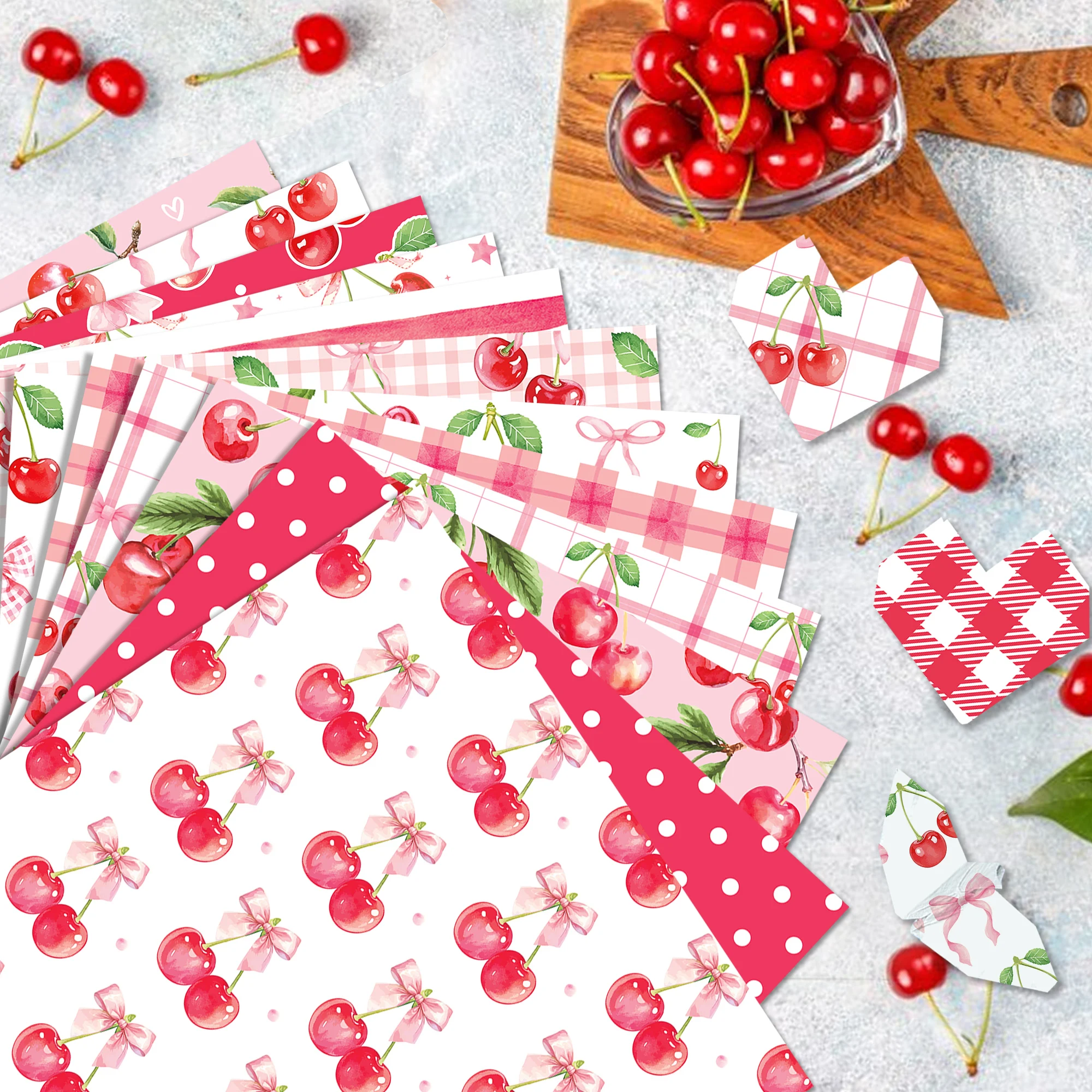 24pcs Sweet Pink Cherry Theme DIY Scrapbook Craft Paper Art Background Paper Origami Card Making Photo Album Decoration