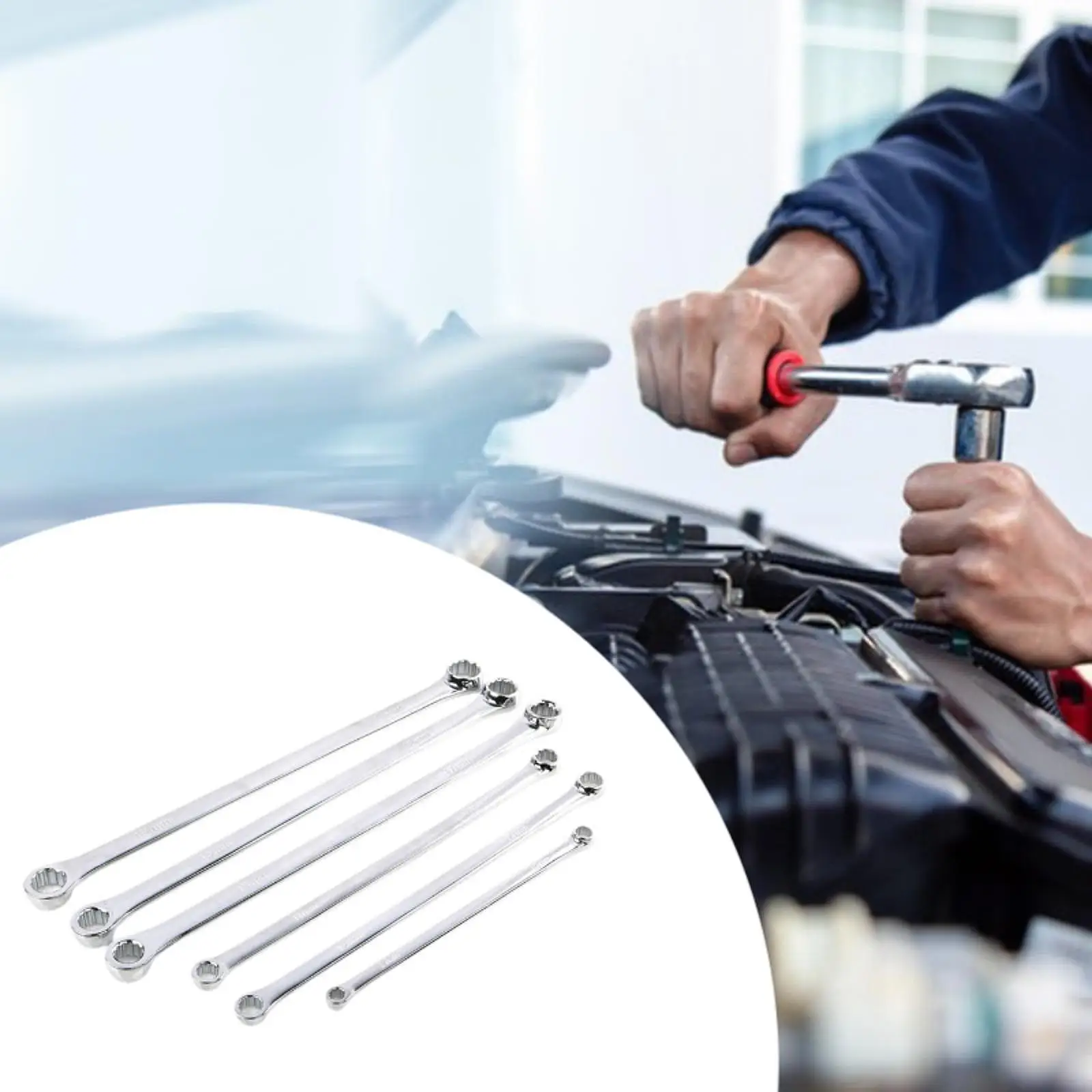 

6 Pieces Extra Long Box End Wrenches 12 Point Box End Metric 8-19mm Spanner Set