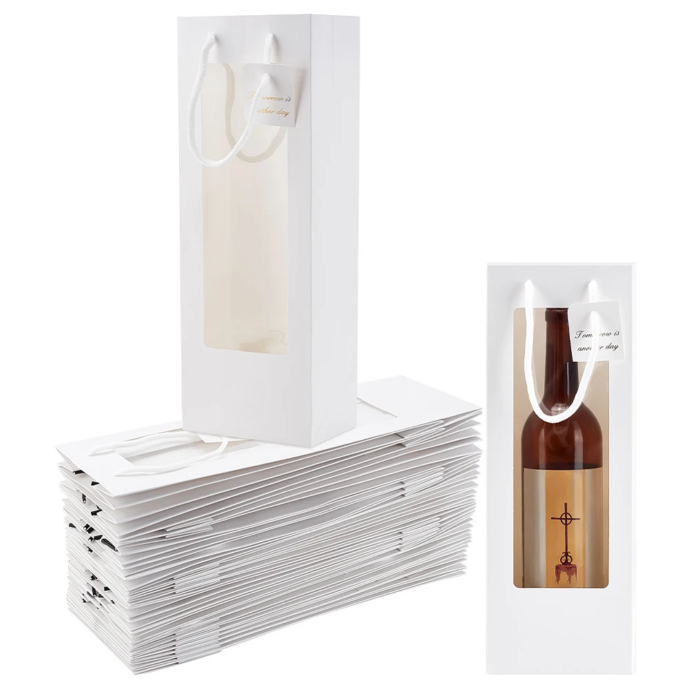 24 Packs White Clear Gift Bags with Window Kraft Paper Shopping Bags with Handle Champagne Bags for Baby Shower Birthday Wedding