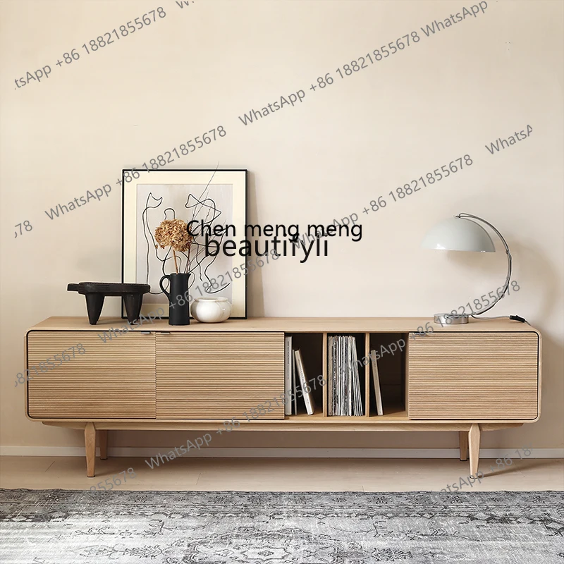 Modern Minimalist Creative Solid Wood Nordic Retro Style Carved Solid Wood Record Storage TV Cabinet