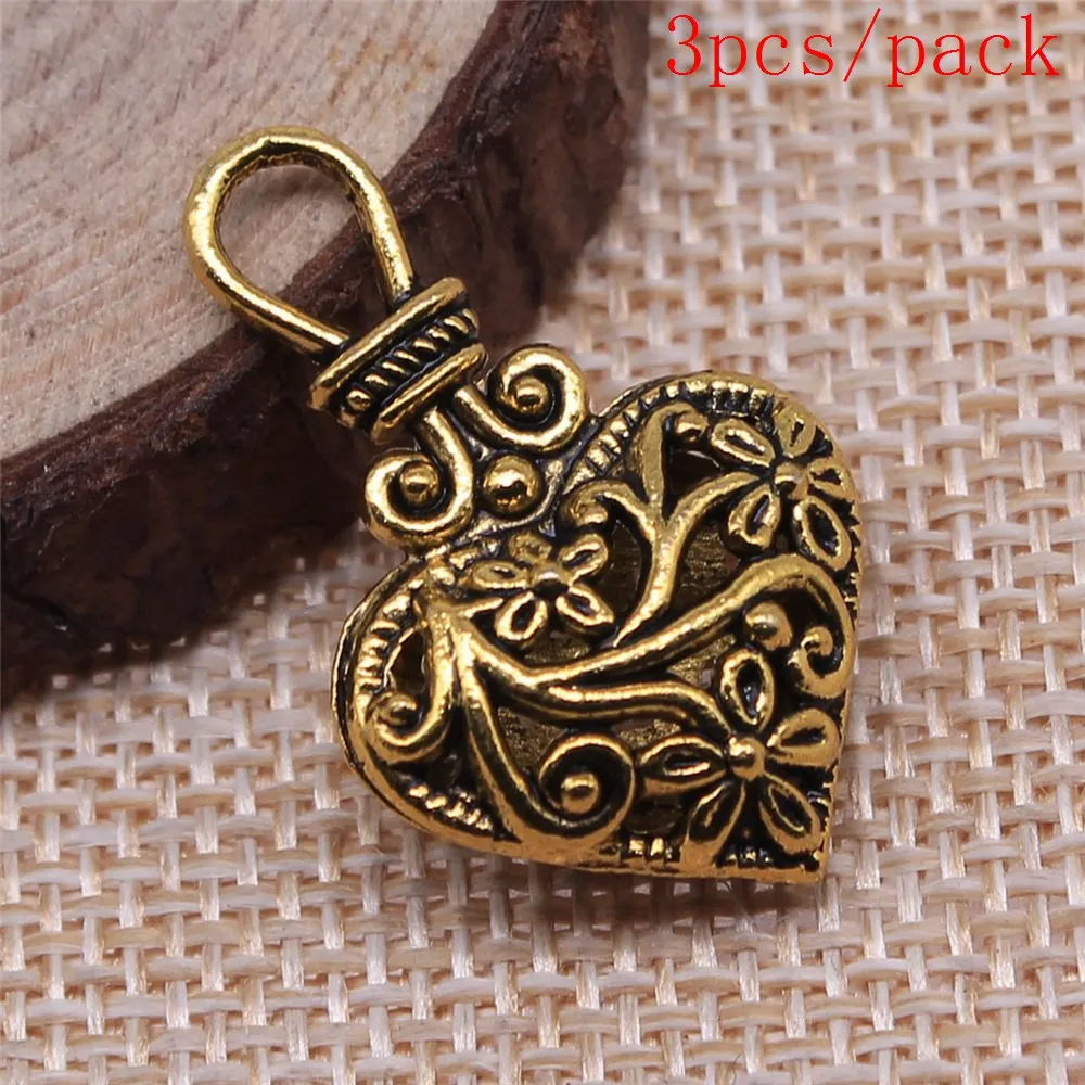 Vintage 3D Hollow Flowers Heart Charms For Jewelry Making DIY Pendants For Gift Bulk