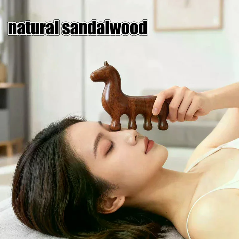 Zodiac Horse Year Wooden Sandalwood Comb Four Teeth Scalp Relax Neck Body Meridian Massage Comb Anti-Static Smooth Hair Brush