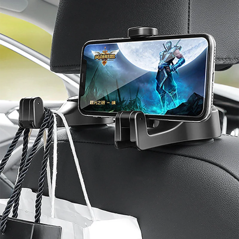 2 In 1 Car Headrest Hooks Phone Holder Seat Back Organizer Bag Hangers Universal Handbag Storage Hooks Car Interior Accessories