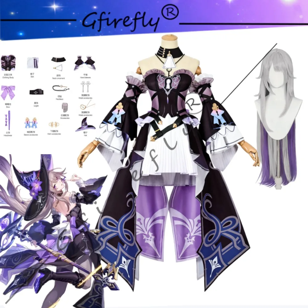 

Game Honkai: Star Rail The Herta Cosplay Costume The Same Purple Dress Hat Accessory Wig and Full Halloween Performance Costume