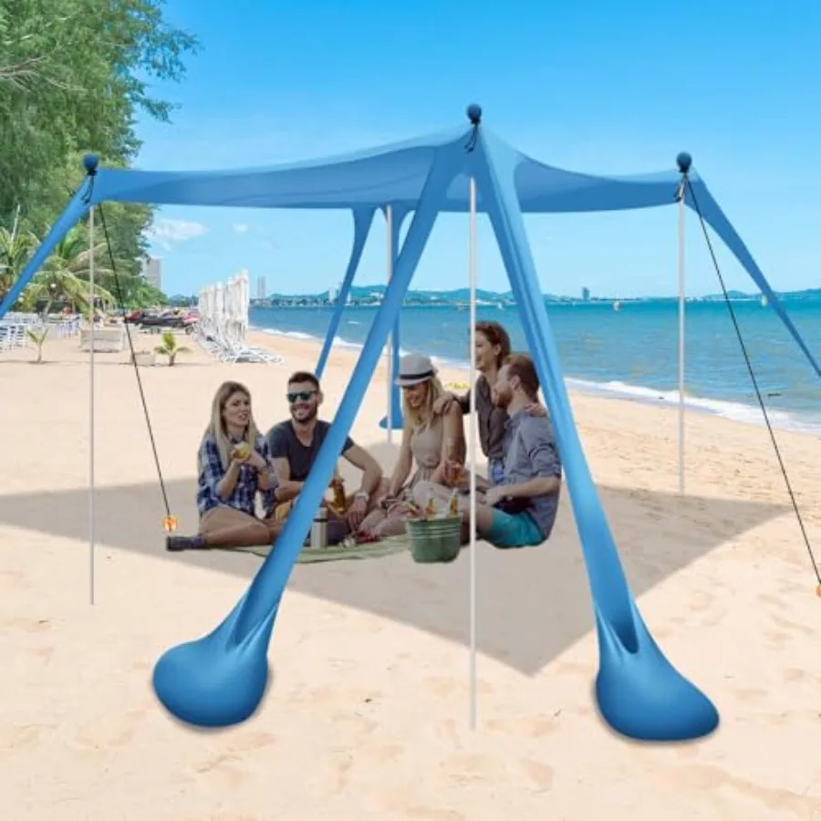 

Beach Tent for Outdoor Camping Fishing Picnics, Polyester with UPF 50+ UV Protection, Beige, Easy Pop-Up Design with 6 Sandbags