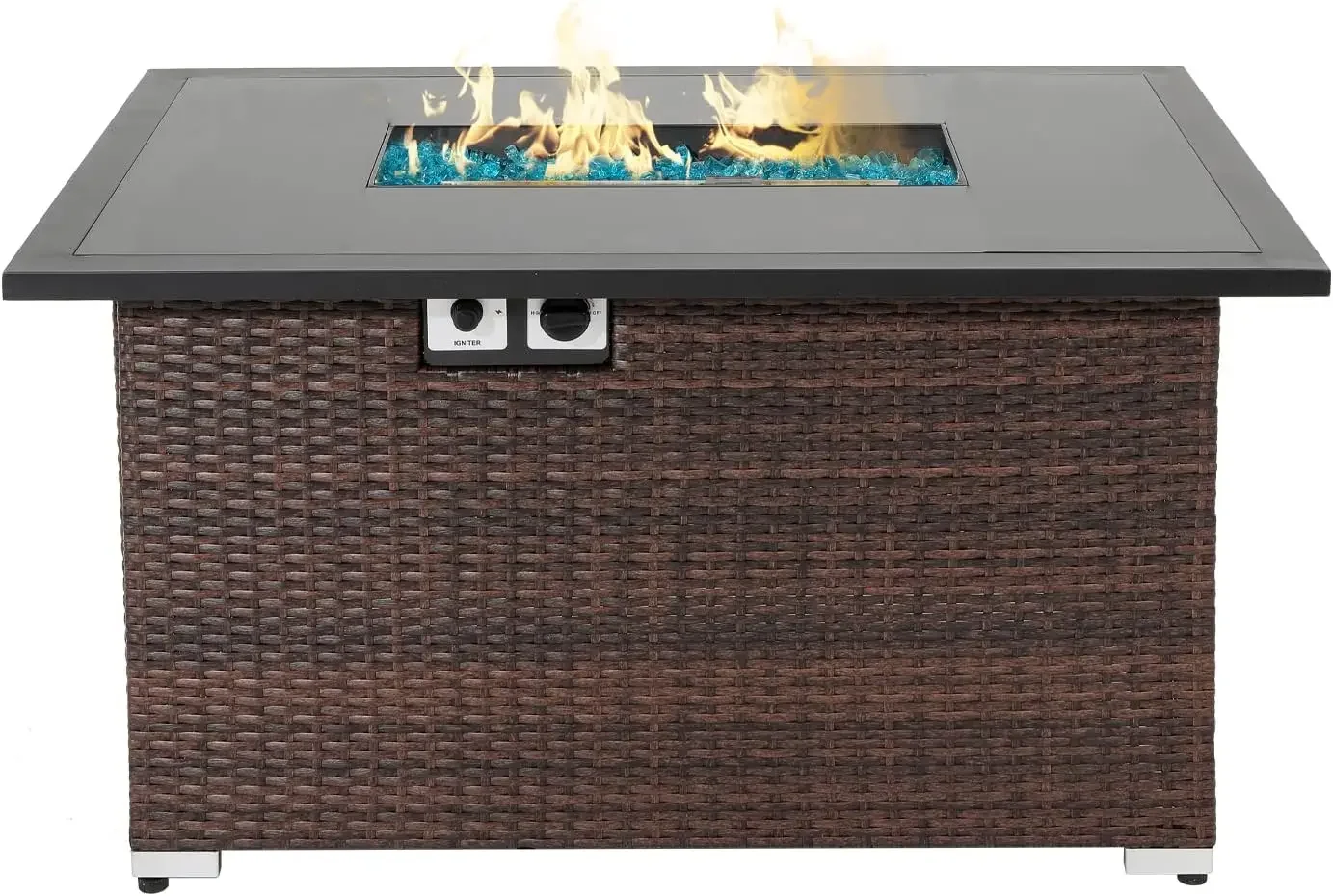 

Outdoor Patio Propane Gas Fire Pit Coffee Table 44-Inch 40,000 BTU Rectangular PE Wicker Patio Fire Place,Brown