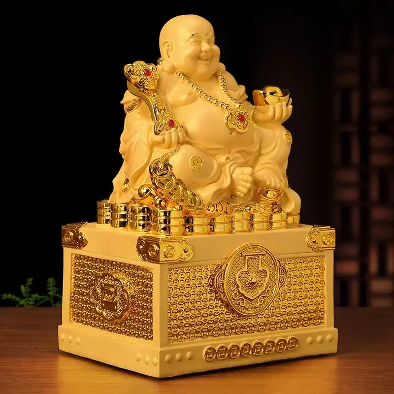 

Laughing Buddha's Decoration To Piggy Bank Fortune Resin sculptureHandmade Statue Maitreya Wine Cabinet Porch Home Decoration