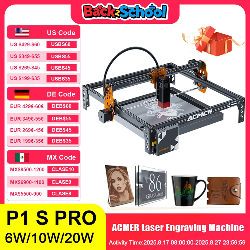 

ACMER P1 S PRO Laser Engraver 6W 10W 20W DIY Laser Engraver Cutting Machine For Wood Logo Painted Metal Acrylic Glass Leather