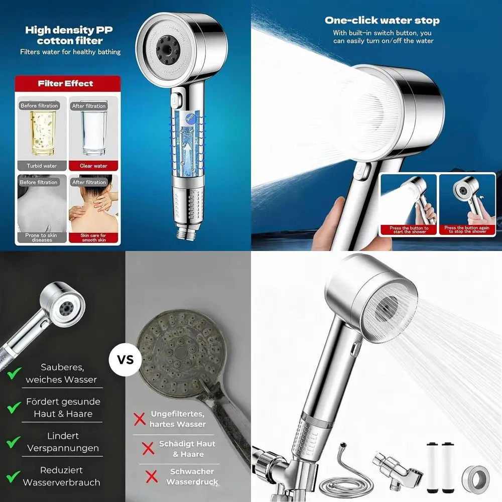 

Luxury 4-Jet Shower Head with Filter and Pause for Gentle Skin & Hair Care