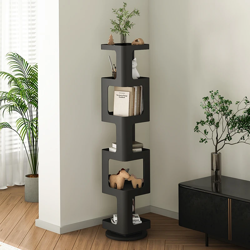 Japanese Design Bookcase Metal Black Jewelry Corner Swivel Standing Bookcase Narrow Anime Mueble Organizador Dollhouse Bookcase