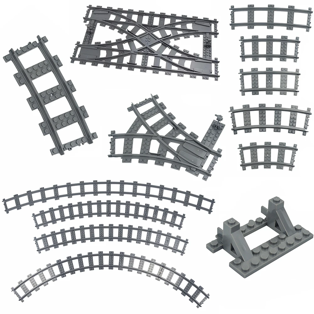 MOC Stad Trein Rail Curve Rechte Tracks R56 R72 R88 Baksteen Schakelaar Cross Gevorkte Gebogen Rails Bouwsteen Creatieve DIY Speelgoed