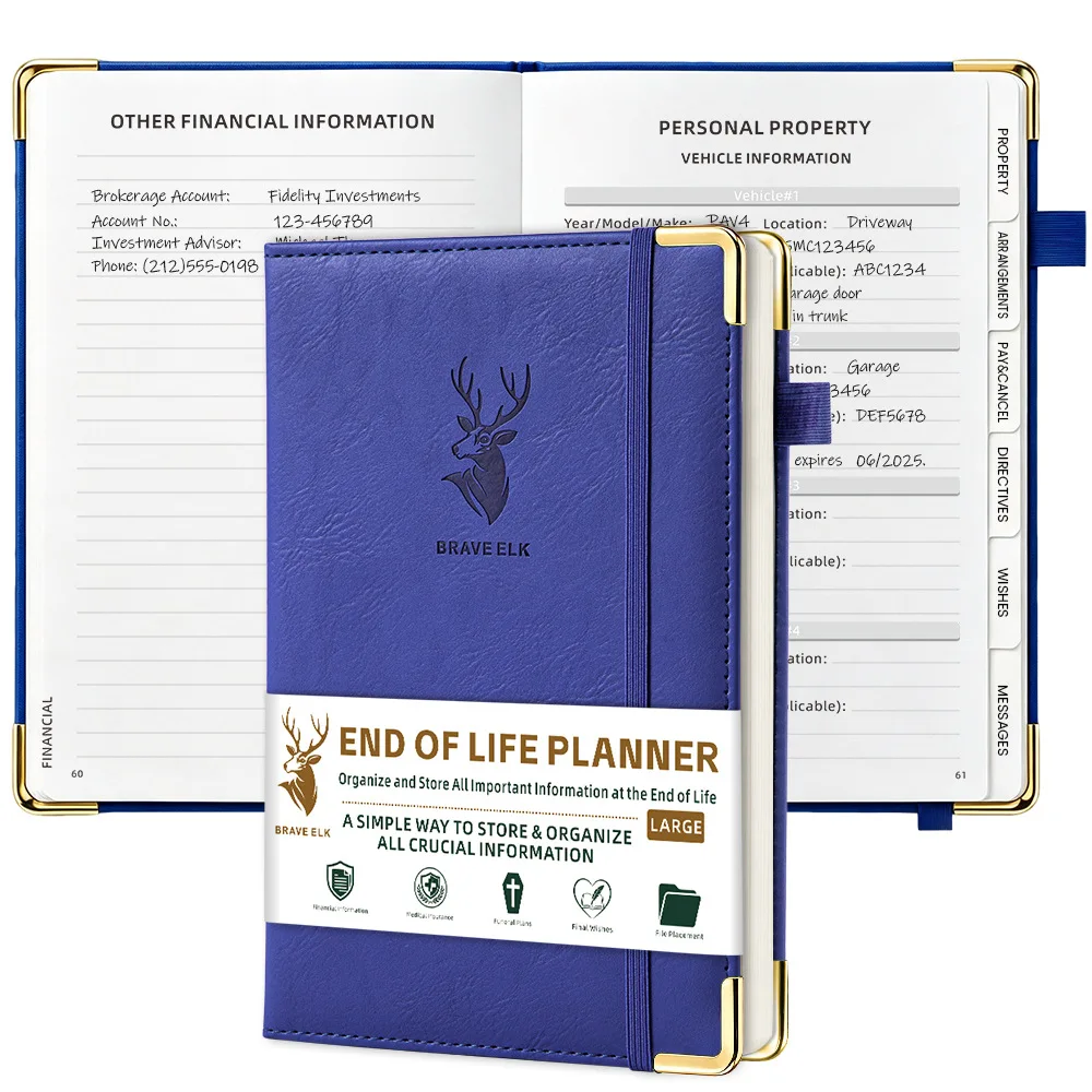 End of Life Planner PU Leather Notebook Final Wishes Estate Organizer Log Book For Seniors Document & Asset Information