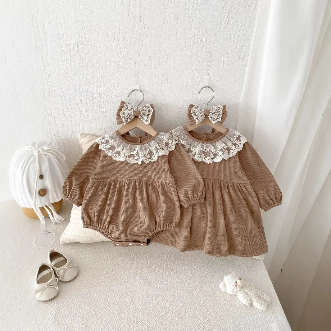 

2025 New Baby Spring and Autumn Korean Princess Dress Baby Girl Long Sleeves Bags Ha Yi Huafu Grace Collar Jumpsuit