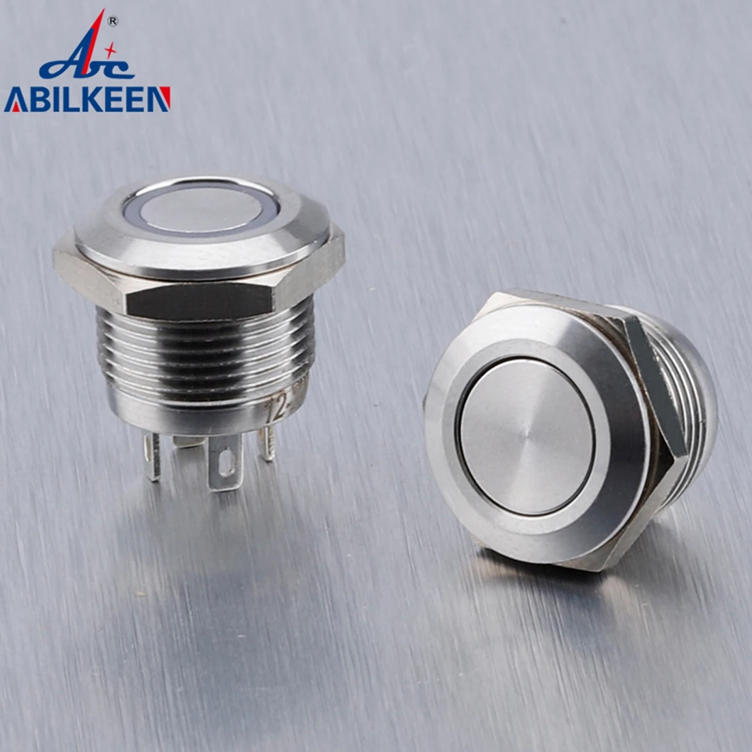 ABILKEEN IB12T1 12MM Ultra-Thin Metal Push Button Switch 1NO Momentary Push Button 3-220V 2A with 2Pin Terminal