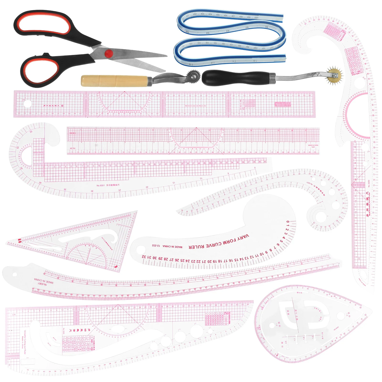 

14pcs Sewing Ruler Set Clothing Patterning Tools Curve Ruler For Fabric Measurement Tracing Wheel Pattern Making Drawing Cutting