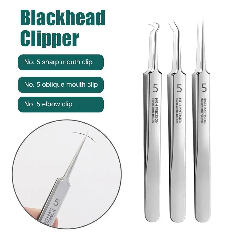 Cell Pimples Blackhead Remover Clip Ultra-fine Tweezers Needle Care Tool Facial Black Extractor Cleaner Acne Skin Dots Blac C1S0