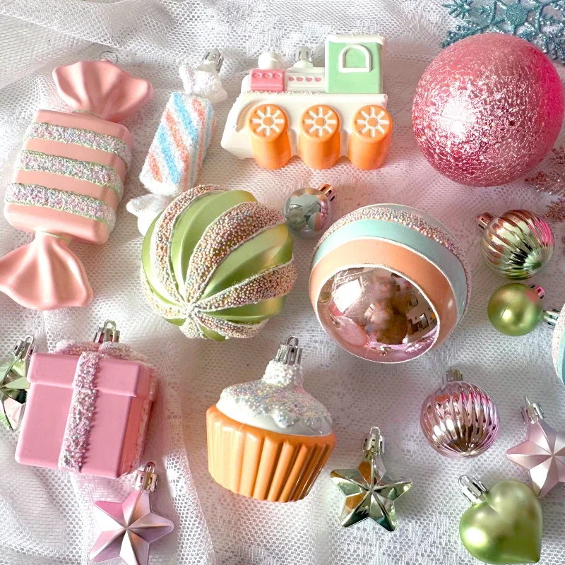 34/58/80pcs Pink Christmas Ball Ornaments Candy Box Plastic Painted Christmas Tree Party Decoration Christmas Spheres Pendant view 3